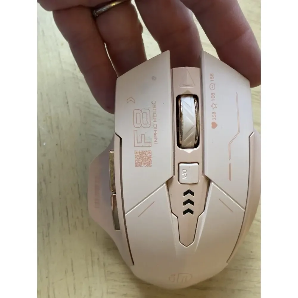 Inphic F8 Wireless Mouse Gaming Pink Laptop PC Ergonomic Silent Rechargeable